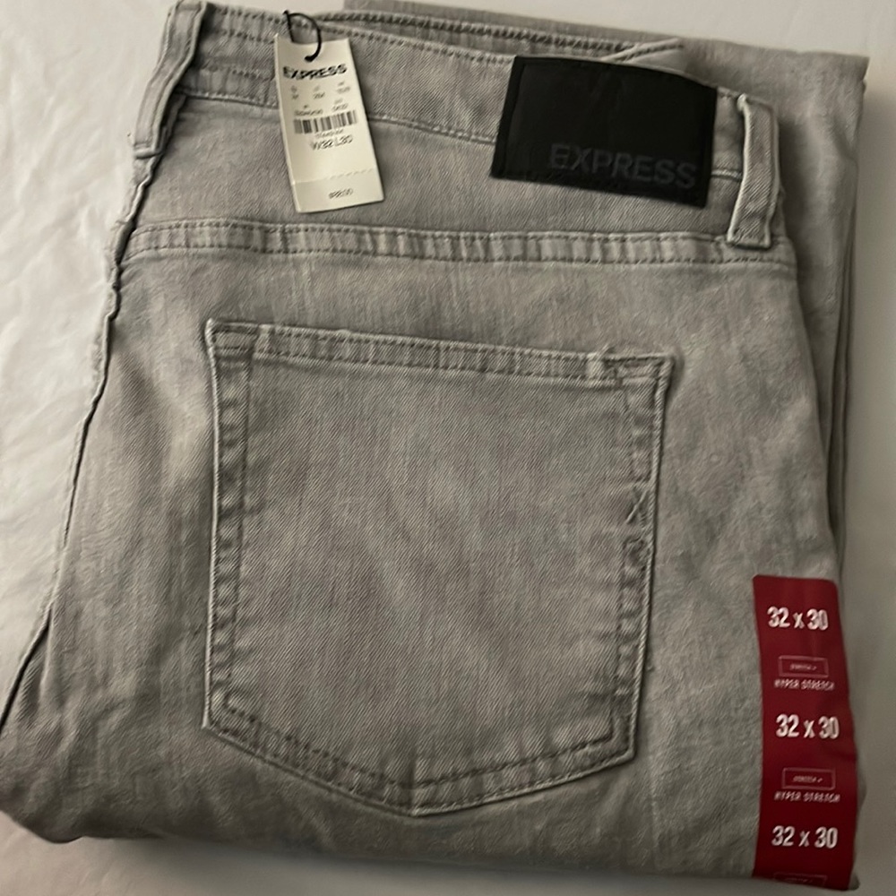 Men's Express Gray Denim Jeans - Stretch Slim Fit - 32x30